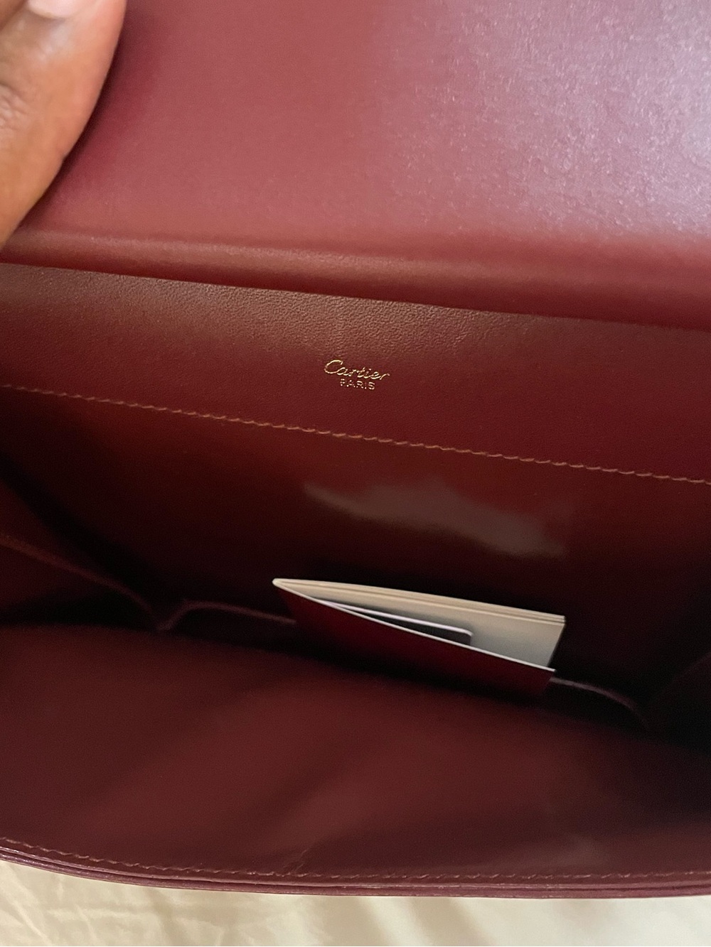 Vintage Cartier Burgundy Leather Crossbody Shoulder Bag Auth Card & Dust Bag - Picture 9 of 14